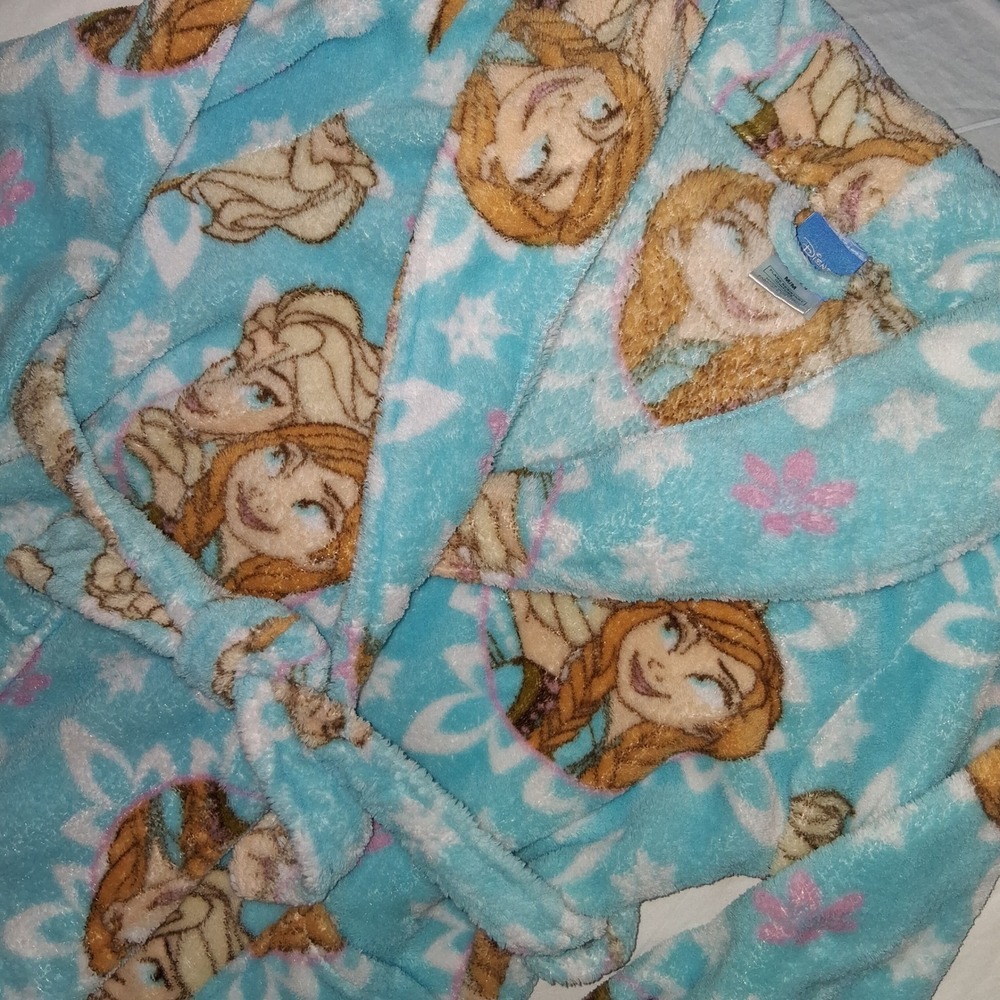 Disney Frozen‎ Anna Elsa Kids Bath Robe Blue Plush Girls M/M Medium Medium